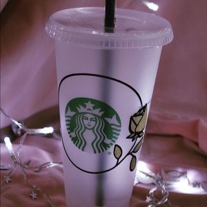 Custom Starbucks Cold Cup with Rose & Initals